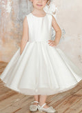 Ball-Gown Scoop Neck Sleeveless Satin Flower Girl Dresses With Bow(s)/Back Hole
