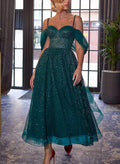 Sparkly Sequined A-Line Ankle-Length Evening Dresses