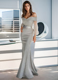 Mermaid Off-The-Shoulder Long Sleeves Sweep Train Lace Evening Dresses