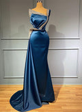 Sheath/Column One-Shoulder Sweep Train Satin Bridesmaid Dresses With Rhinestone
