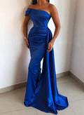 Trumpet/Mermaid One-Shoulder Floor-Length Stretch Satin Knit Evening Dresses