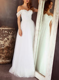 A-Line Off-The-Shoulder Sleeveless Floor-Length Wedding Dresses