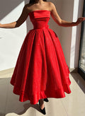 A-Line Strapless Sleeveless Ankle-Length Sequined Prom Dresses With Bow(s)