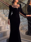 Sheath/Column Illusion Neck Long Sleeves Velvet Evening Dresses