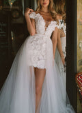 Sheath/Column Off-The-Shoulder Sleeveless Detachable Wedding Dresses With Lace
