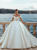 Ball-Gown Off-The-Shoulder Luxury Satin Wedding Dresses With Ruffle