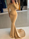 Trumpet/Mermaid Asymmetrical Long Sleeves Sweep Train Prom Dresses