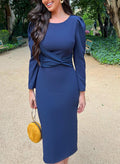 Sheath/Column Scoop Neck Long Sleeves Jersey Cocktail Dresses With Back Hole
