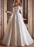 A-Line Off-The-Shoulder Long Sleeves Sequined Wedding Dresses With Pockets