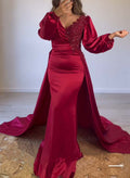 V-Neck Long Sleeves Lace Sheath/Column Prom Dresses
