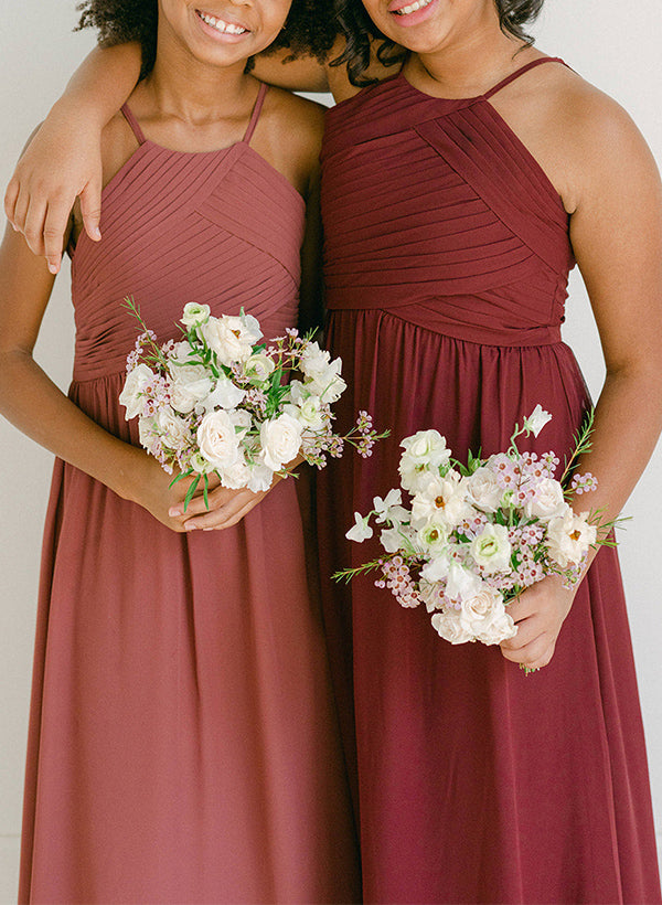 A-Line Halter Sleeveless Chiffon Junior Bridesmaid Dresses With Back Hole