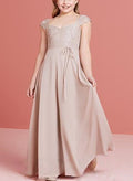 A-Line Scoop Neck Chiffon Junior Bridesmaid Dresses With Appliques Lace