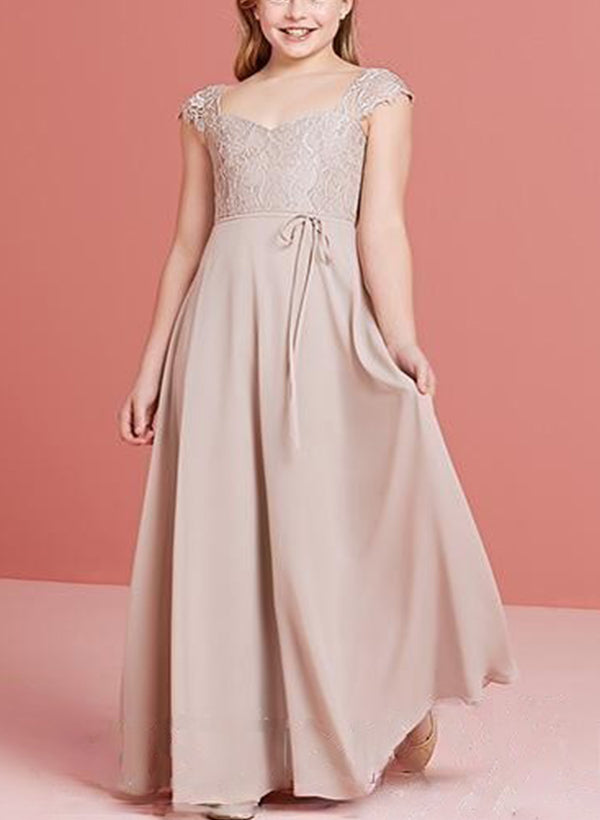 A-Line Scoop Neck Chiffon Junior Bridesmaid Dresses With Appliques Lace