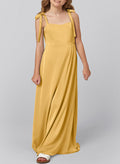 A-Line Sleeveless Stretch Satin Junior Bridesmaid Dresses With Pockets