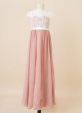 A-Line Illusion Neck Chiffon Junior Bridesmaid Dresses With Back Hole