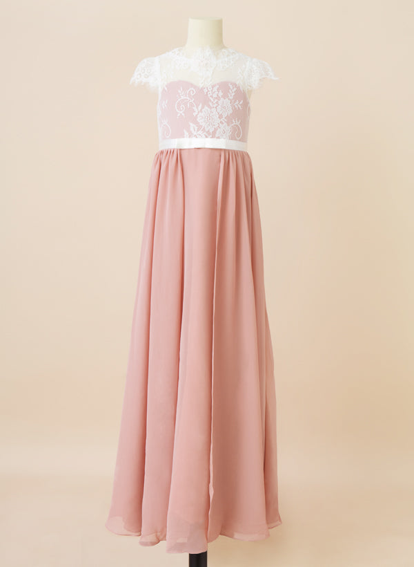 A-Line Illusion Neck Chiffon Junior Bridesmaid Dresses With Back Hole