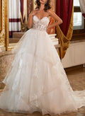 Ball-Gown Sweetheart Sleeveless Tulle Wedding Dresses With Appliques Lace