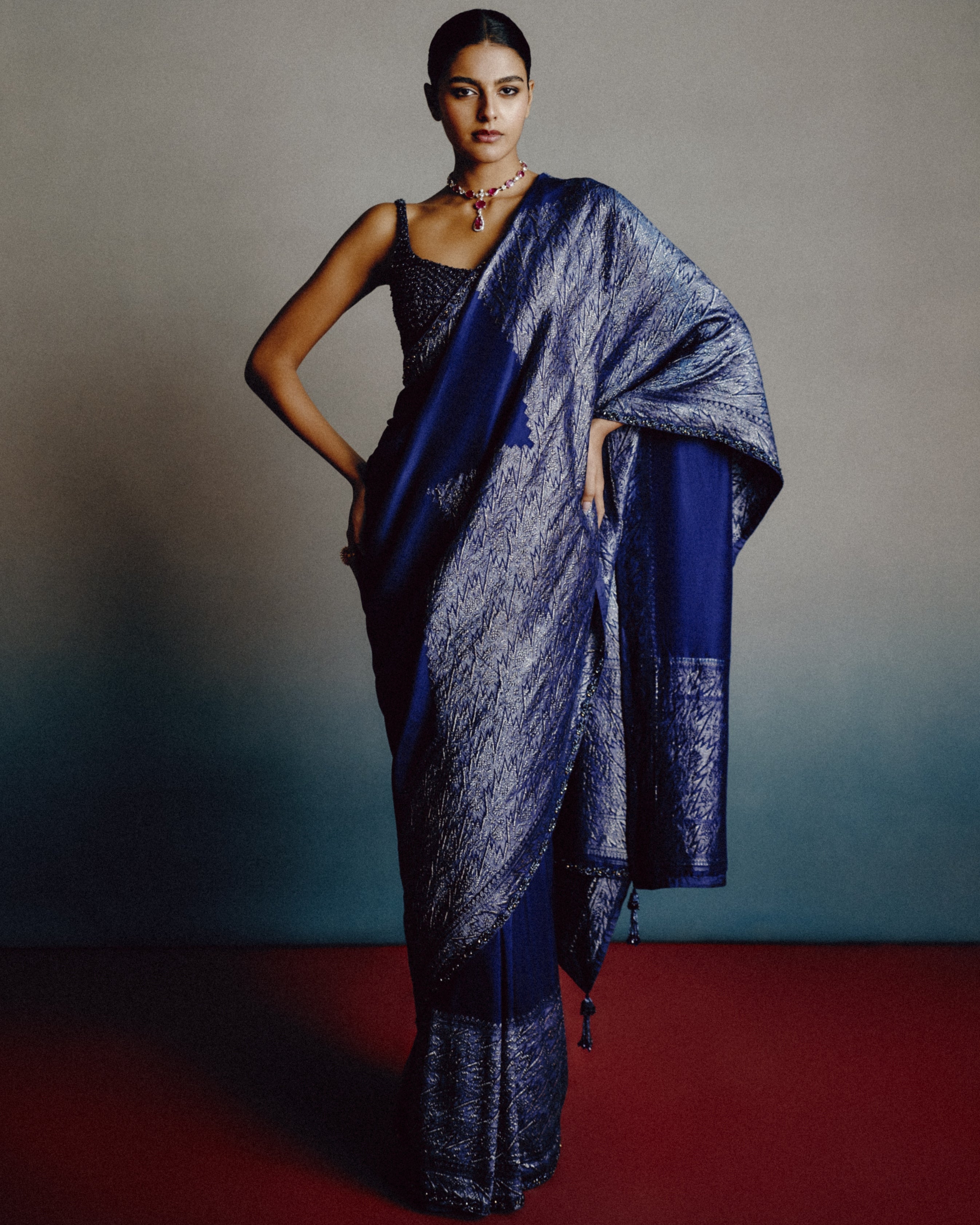 Noir Sapphire Sari By KYNAH, Luxury Indian Fashion & Bridal Wear