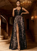 A-Line Illusion Neck Sleeveless Floor-Length Lace/Tulle Prom Dresses