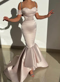 Trumpet/Mermaid Off-The-Shoulder Sleeveless Satin Prom Dresses With Rhinestone