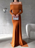 Off-The-Shoulder Long Sleeves Elastic Satin Mother Of The Bride Dresses