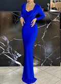 Sheath/Column Square Neckline Long Sleeves Silk Like Satin Prom Dresses