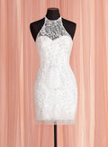 Sheath/Column Halter Sleeveless Short/Mini Lace Wedding Dresses