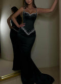 Sparkly Fitted Glitter Spaghetti Straps Trumpet Prom Dresses With Corset