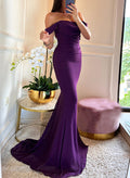 Trumpet/Mermaid Off-The-Shoulder Sleeveless Sweep Train Prom Dresses