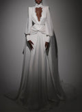 A-Line Halter Long Sleeves Sweep Train Wedding Dresses With Lace