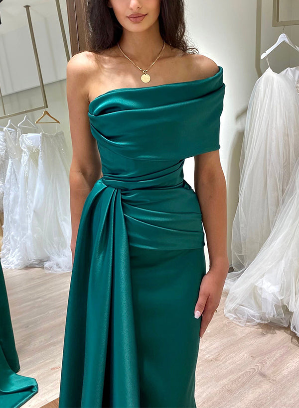One-Shoulder Sleeveless Sweep Train Prom Dresses