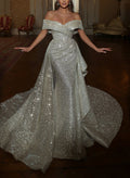 Off-The-Shoulder Sleeveless Court Train Sequined Wedding Dresses