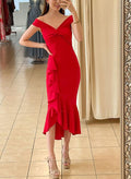 Sheath/Column V-Neck Sleeveless Silk Like Satin Cocktail Dresses With Ruffle