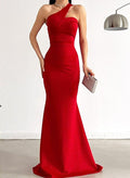 Trumpet/Mermaid One-Shoulder Sleeveless Floor-Length Satin Prom Dresses