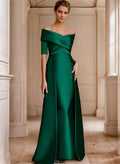 Elegant Off-The-Shoulder Satin Evening Dresses With 1/2 Sleeves
