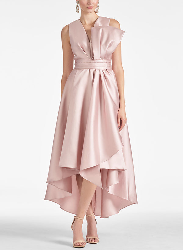 A-Line V-Neck Sleeveless Satin Asymmetrical Mother Of The Bride Dresses