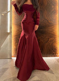 Trumpet/Mermaid Off-The-Shoulder Long Sleeves Sweep Train Taffeta Evening Dresses