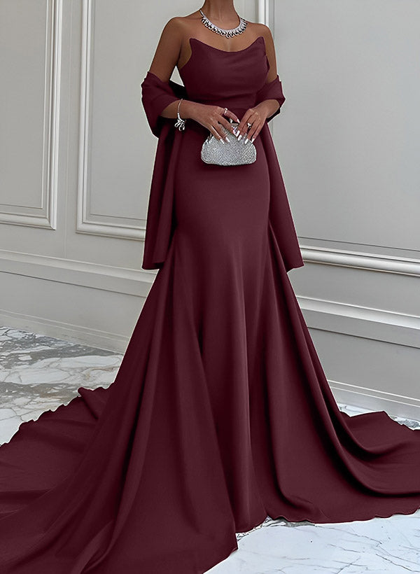 Trumpet/Mermaid Strapless Sleeveless Sweep Train Elastic Satin Evening Dresses