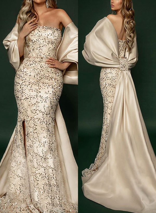 Trumpet/Mermaid Off-The-Shoulder Sequined Evening Dresses With Split Front