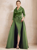 A-Line V-Neck 3/4 Sleeves Satin Mother Of The Bride Dresses With Split Front