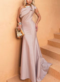 Sheath/Column One-Shoulder Silk Like Satin Evening Dresses With Ruffle