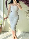 Sheath/Column Strapless Sleeveless Tea-Length Cocktail Dresses