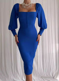 Sheath/Column Square Neckline Long Sleeves Elastic Satin Cocktail Dresses