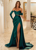Asymmetrical Neck Sheath/Column Prom Dresses With High Split