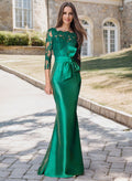 Trumpet/Mermaid 3/4 Sleeves Lace/Satin Mother Of The Bride Dresses With Bow(s)