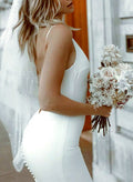 Trumpet/Mermaid V-Neck Sleeveless Elastic Satin Court Train Wedding Dress