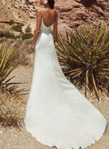 Sheath/Column Cowl Neck Sleeveless Silk Like Satin Wedding Dresses With High Split