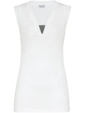 Brunello Cucinelli Monili-Trim V-Neck Tank Top — White