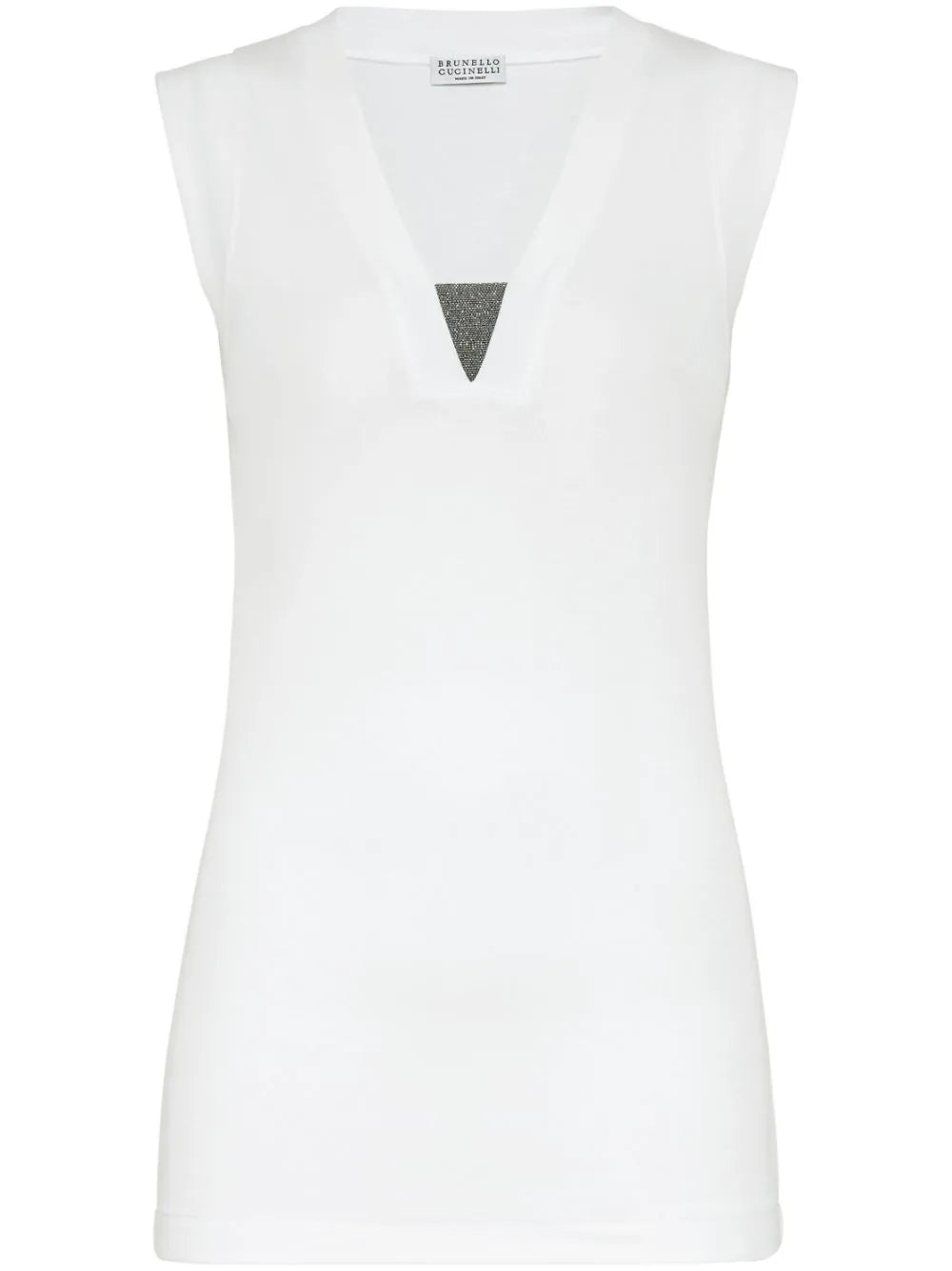 Brunello Cucinelli Monili-Trim V-Neck Tank Top — White
