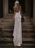 Sexy Boho Backless V-Neck Wedding Dresses With Silk Like Satin